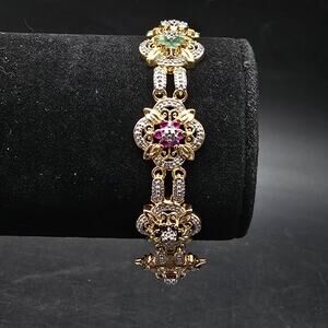 DL Gold Vermeil Sterling Silver Bracelet Ruby Sapphire Emerald Gemstones